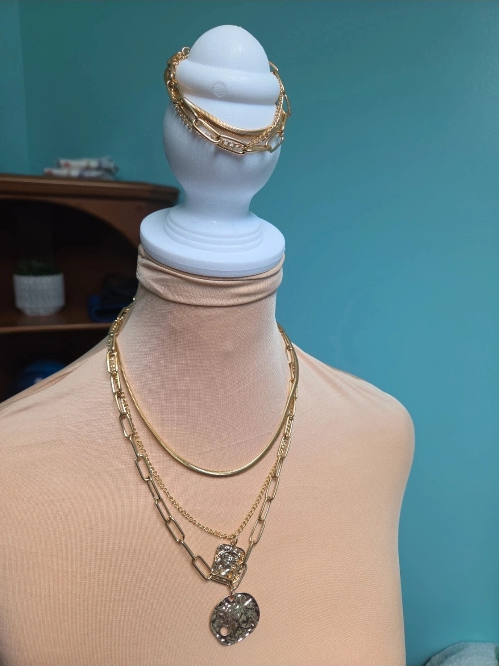 Layered Gold Pendant Necklace Set for Women
